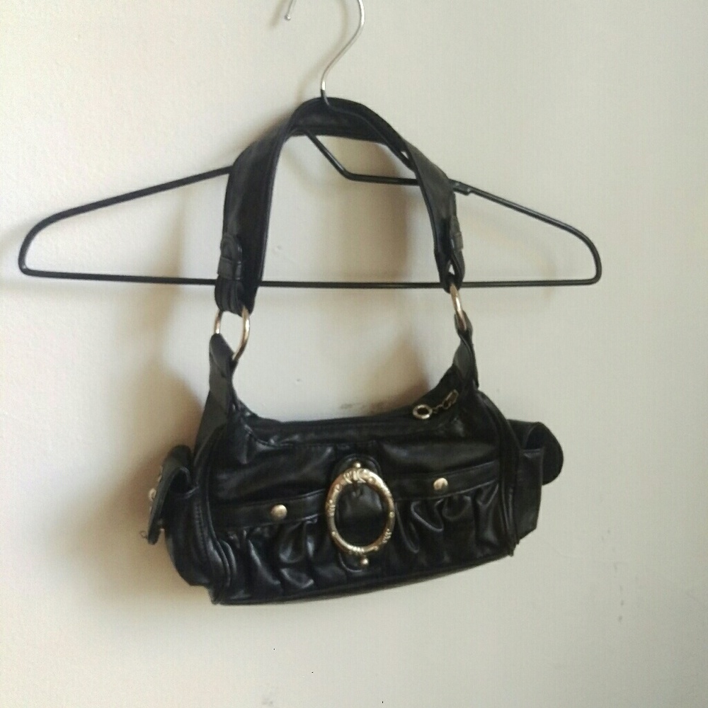 Black faux-leather purse